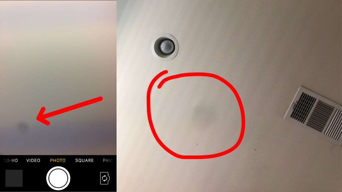 Vết mờ rộng xuất hiện trên ảnh chụp, nhận diện lỗi camera iPhone bị đốm mờ.