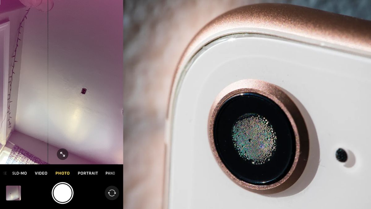Camera iPhone chụp ảnh có đốm màu loang lổ do kính bị trầy hoặc hơi ẩm xâm nhập làm camera iPhone bị mờ.