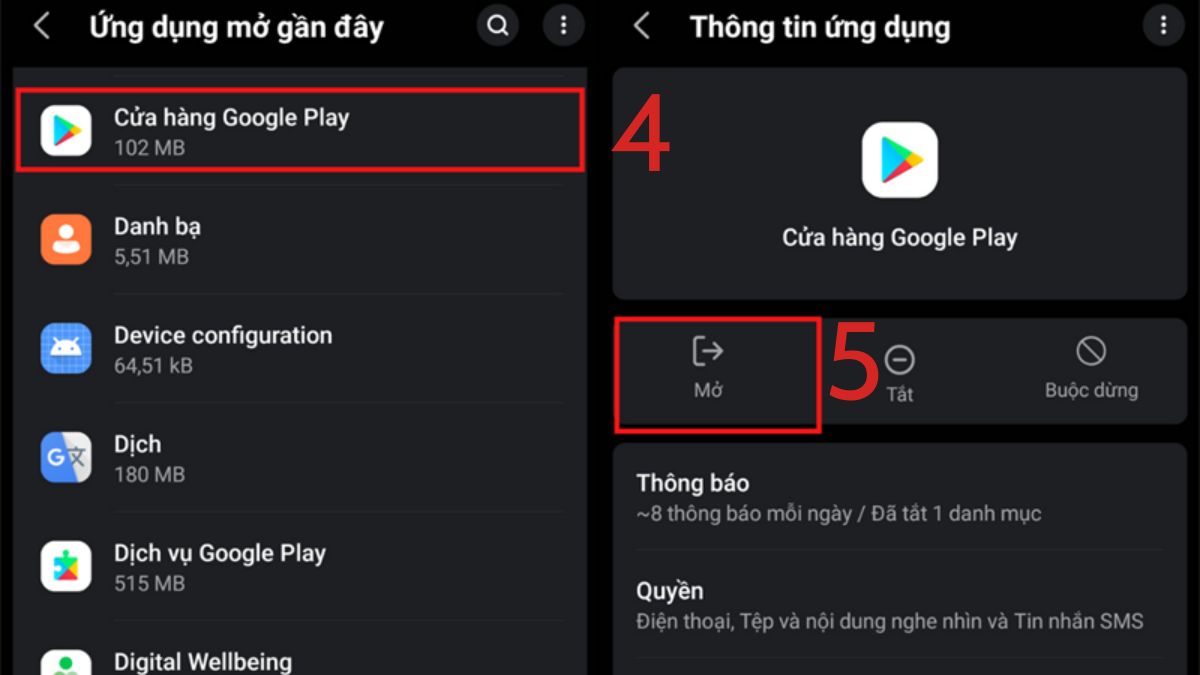 Mở CH Play nếu ứng dụng vẫn tồn tại trong danh sách
