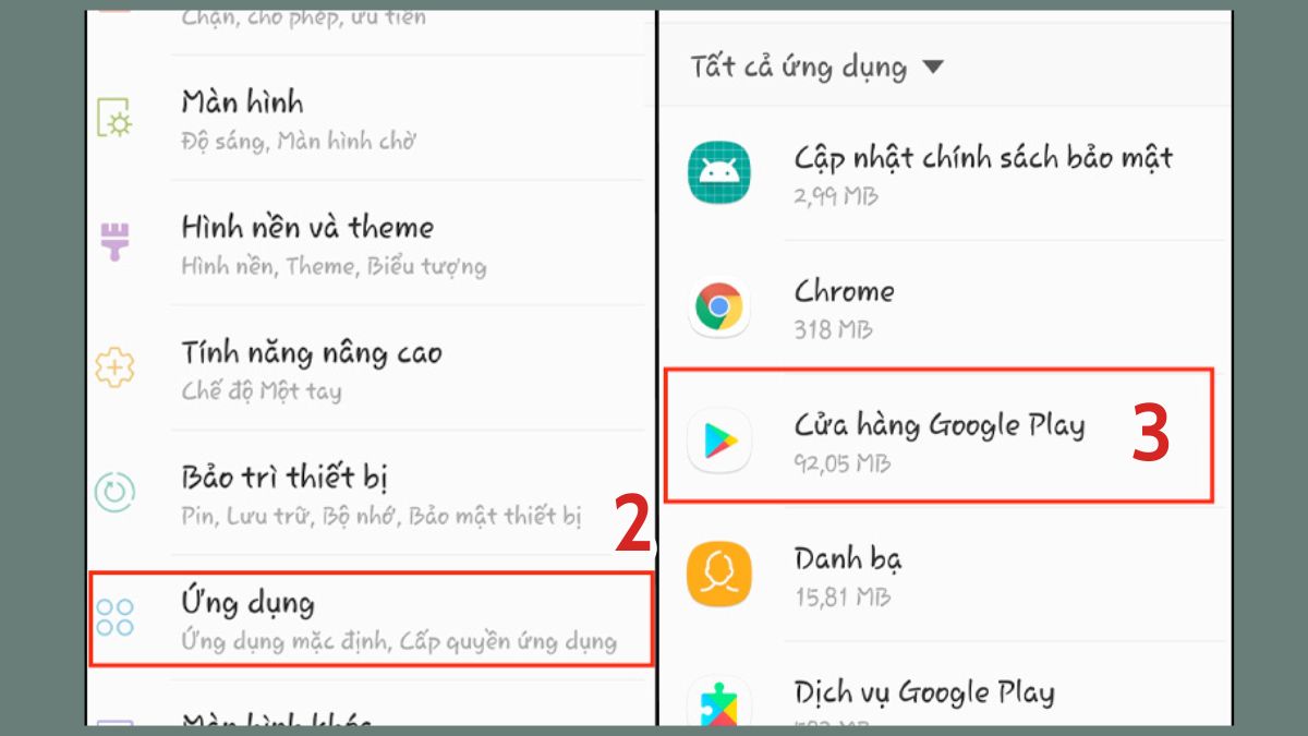 Tìm kiếm Cửa hàng Google Play trong Quản lý ứng dụng khi CH Play không hiển thị