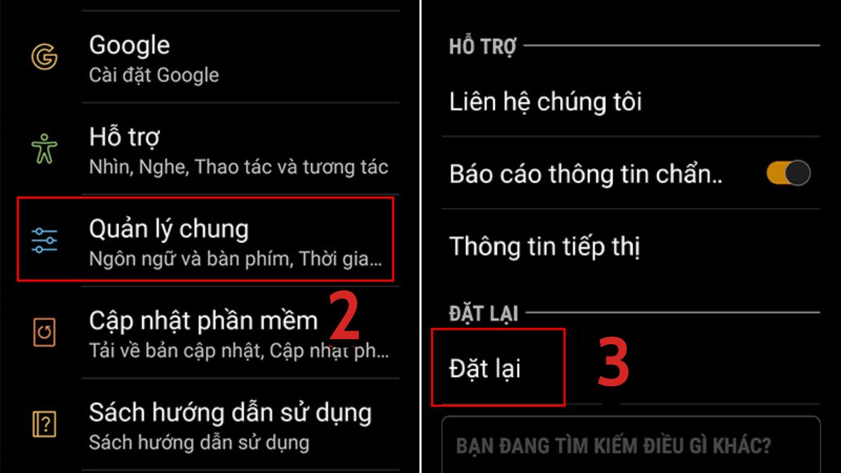 Chọn Đặt lại trong Quản lý chung khi CH Play không hiển thị