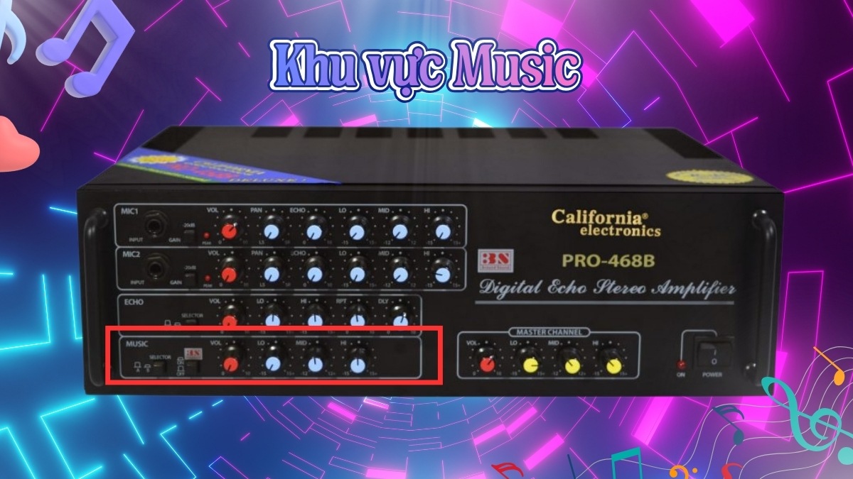 Khu vực điều chỉnh Music trên bảng điều khiển khi thực hiện cách chỉnh loa kéo Arirang.