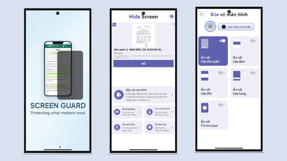 chống nhìn trộm màn hình samsung sử dụng ứng dụng Hide Screen để bật chế độ riêng tư màn hình