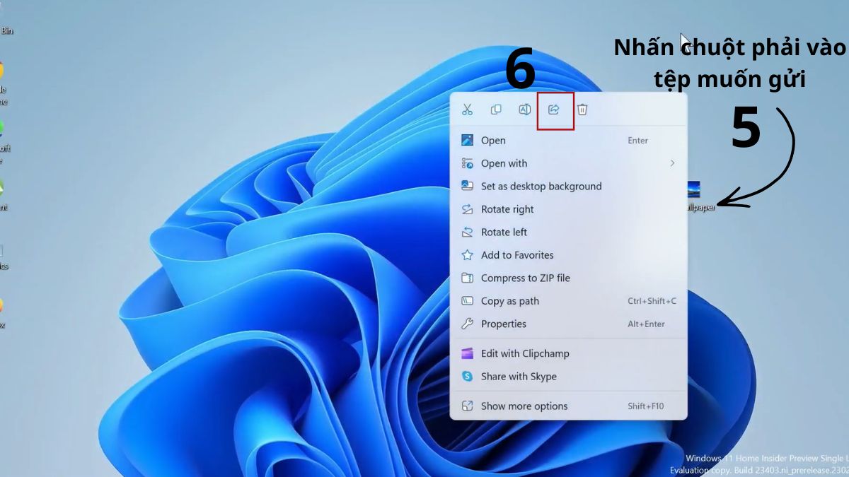 Cách chia sẻ lân cận bằng cách nhấn chuột phải vào tệp và chọn Share.