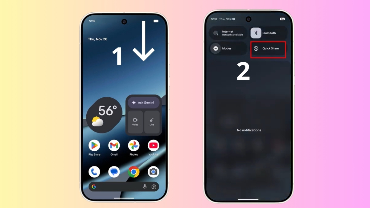 Tìm và bật biểu tượng Quick Share trong cài đặt chia sẻ lân cận cho android.