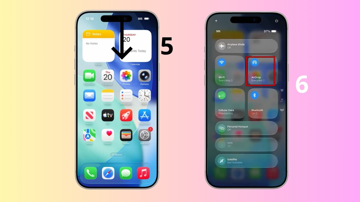 Bật AirDrop chế độ Everyone để dùng chia sẻ lân cận iphone nhận từ Android.