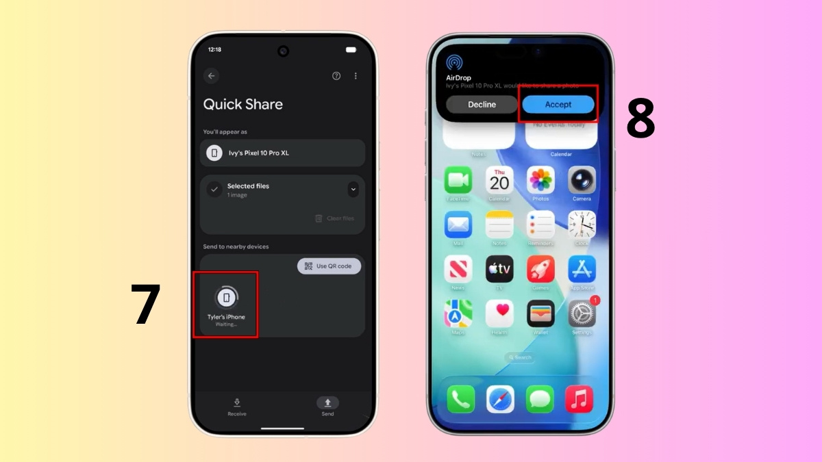 Chọn tên thiết bị iPhone để bắt đầu cách chia sẻ lân cận xuyên nền tảng.