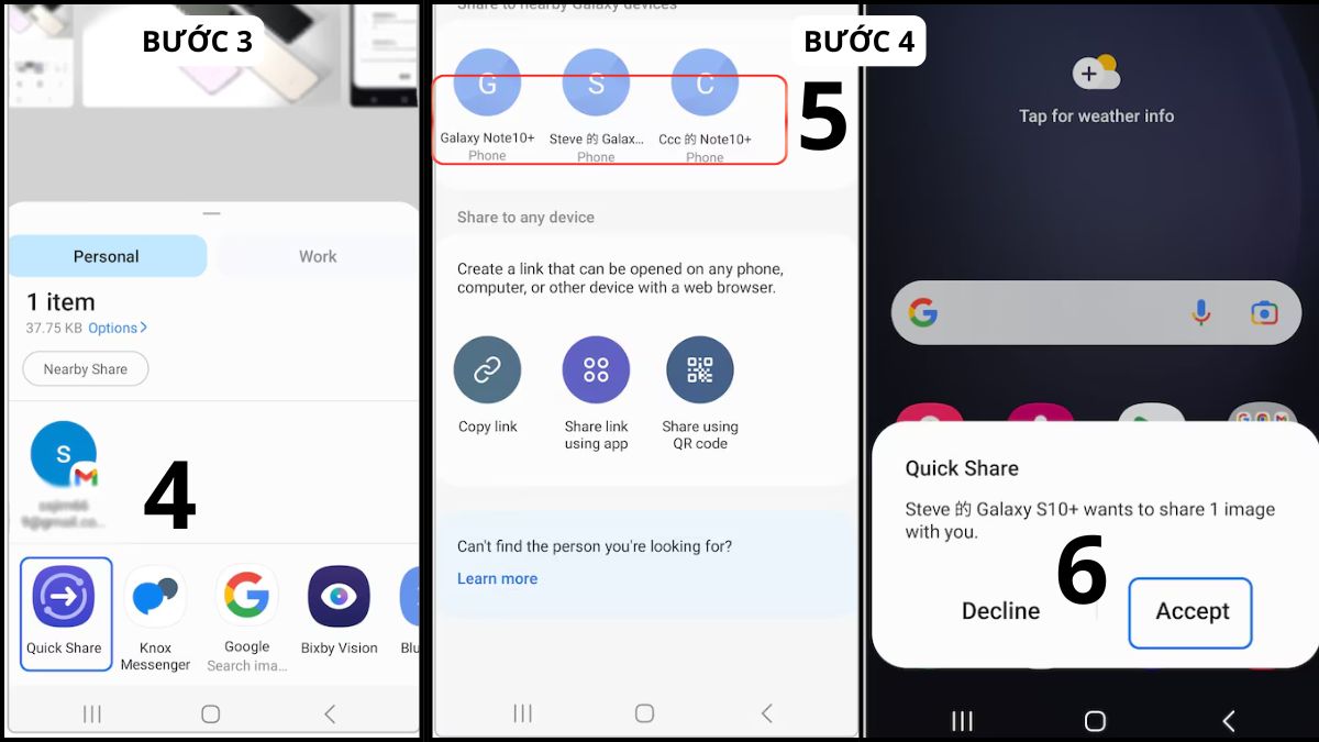 Quy trình quét thiết bị và nhận file bằng cách chia sẻ lân cận Android.