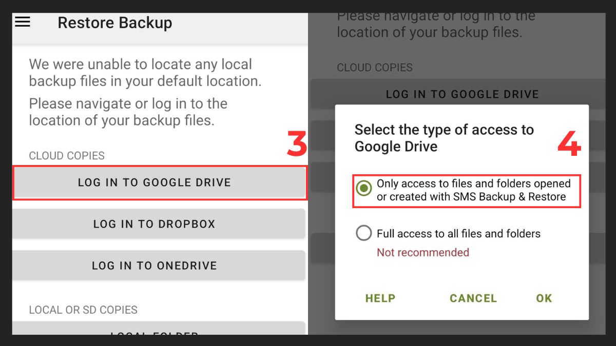 Chọn nguồn dữ liệu Google Drive để chuyển tin nhắn từ Android sang Android