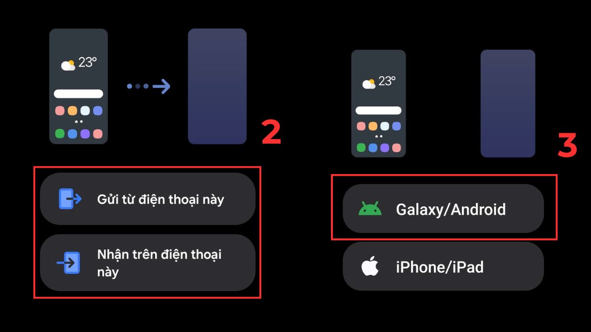 Hướng dẫn chọn hệ điều hành Galaxy/Android để chuyển tin nhắn từ Android sang Android
