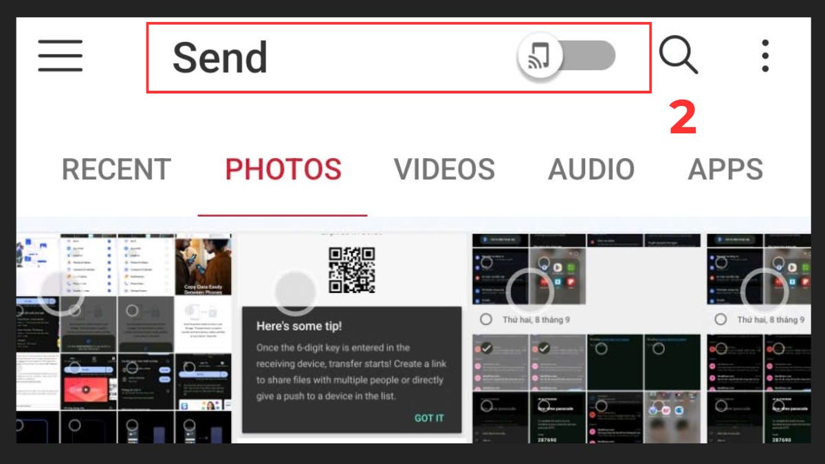 Hướng dẫn chọn gửi để chuyển tin nhắn từ Android sang Android bằng Send Anywhere