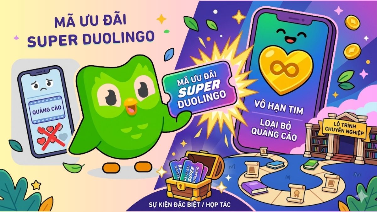 Hình ảnh minh họa các đặc quyền Super khi sử dụng code của duolingo