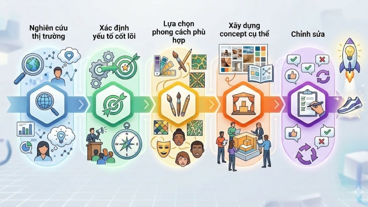 Quy trình 5 bước xây dựng concept là gì giúp tối ưu hóa hiệu suất công việc sáng tạo.