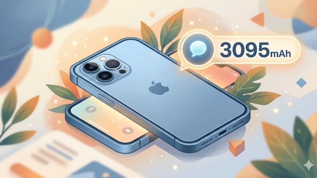 Minh họa dung lượng pin iPhone 13 Pro đạt thông số 3.095 mAh chính xác.