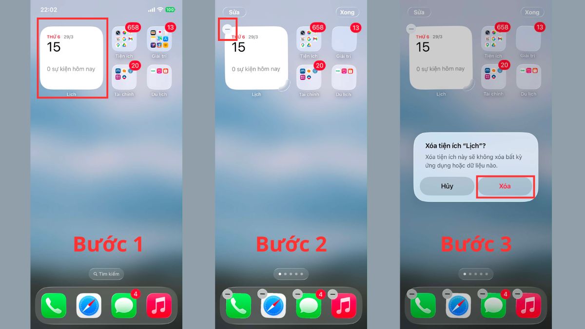 Xóa các tiện ích widget dư thừa tránh dung lượng pin iphone 13 tụt nhanh.