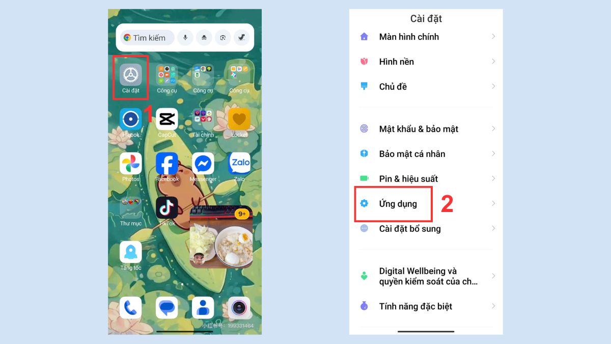 Truy cập Cài đặt và Ứng dụng để khắc phục app Duolingo bị lỗi.