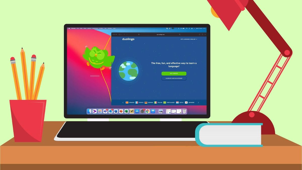 Giao diện website học ngoại ngữ khi khắc phục Duolingo bị lỗi trên máy tính.