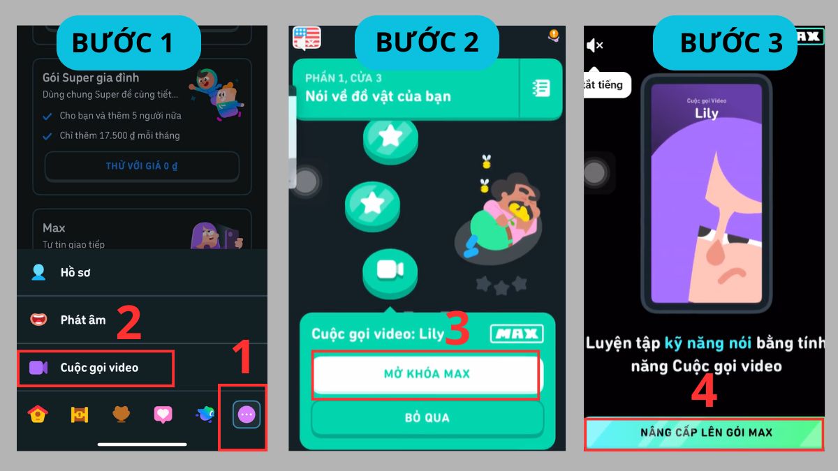 Hướng dẫn chi tiết cách đăng ký duolingo max qua các bước nâng cấp trong ứng dụng.