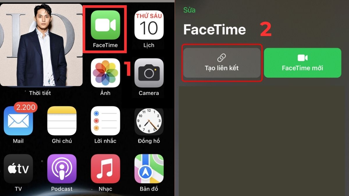 Ảnh chụp màn hình điện thoại iPhone, thể hiện bước đầu tiên để tạo liên kết cho cuộc gọi Facetime on Android.