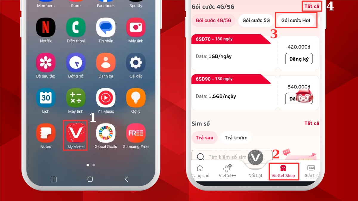 Vào mục Gói cước 4G/5G trên My Viettel để đăng ký gói tiktok viettel