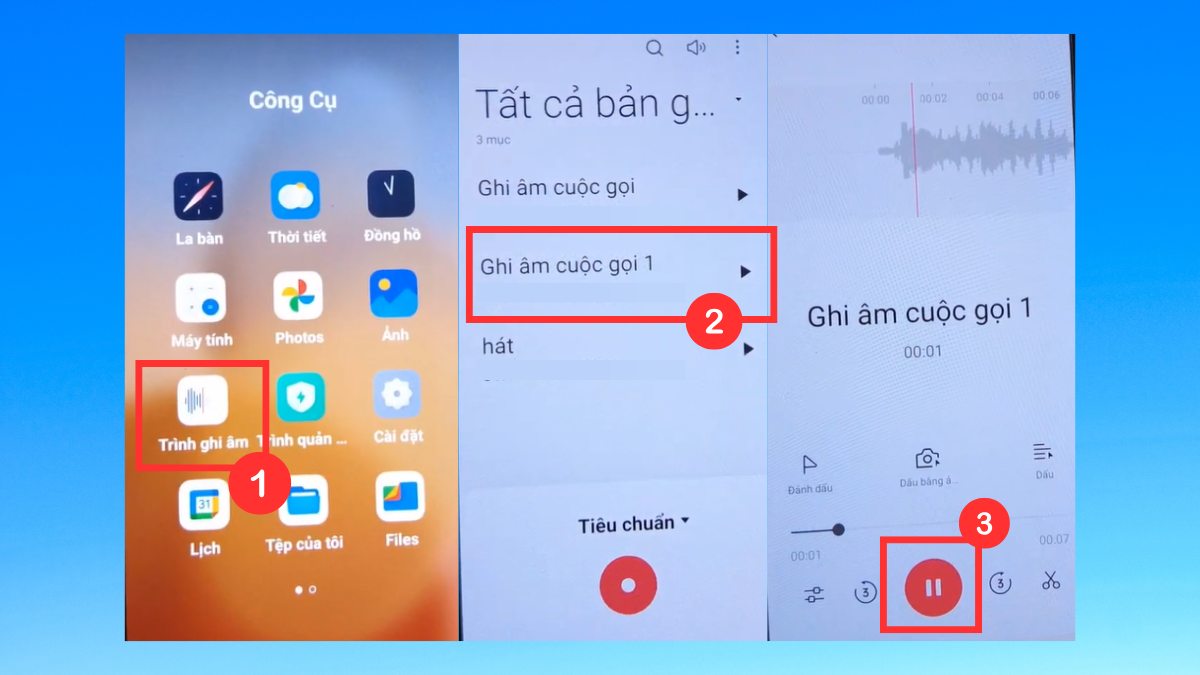 hướng dẫn xem lại bản ghi âm cuộc gọi trên oppo trong ứng dụng Trình ghi âm