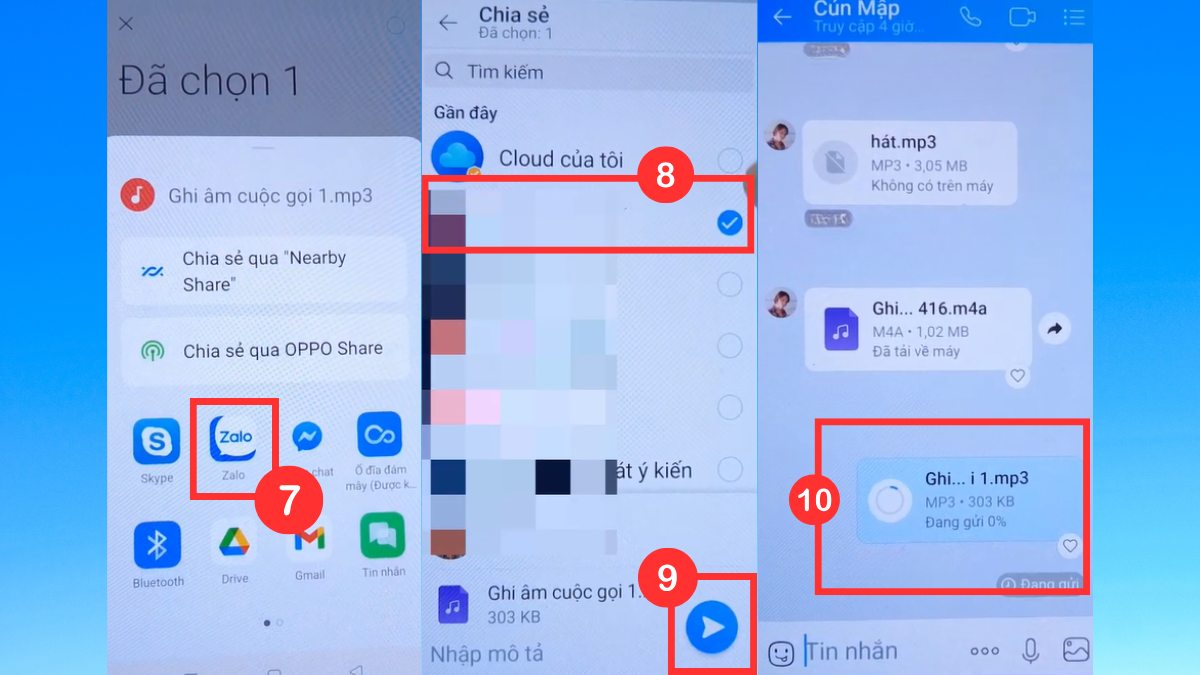 chia sẻ file ghi âm cuộc gọi trên oppo qua các nền tảng khác nhau như Zalo