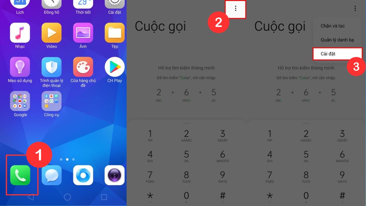 mở cài đặt cuộc gọi để bắt đầu bật ghi âm cuộc gọi trên oppo tự động