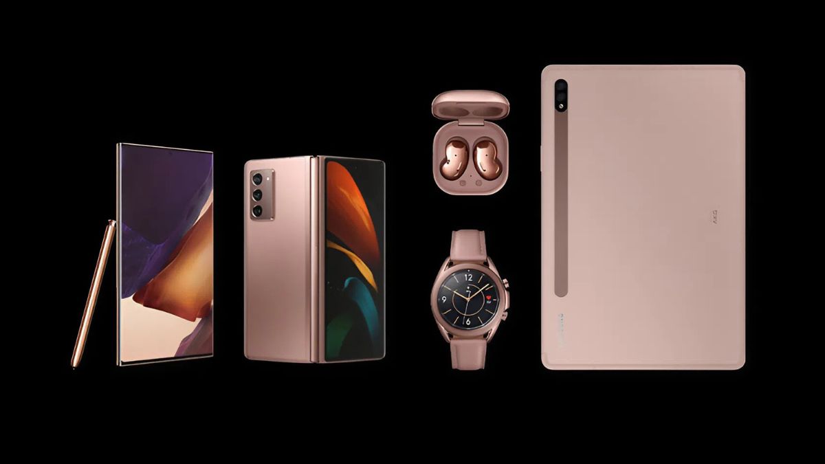 Bộ sưu tập các thiết bị trong hệ sinh thái Samsung màu hồng đồng (smartphone, tablet, đồng hồ, tai nghe) - Xây dựng hệ sinh thái Samsung toàn diện