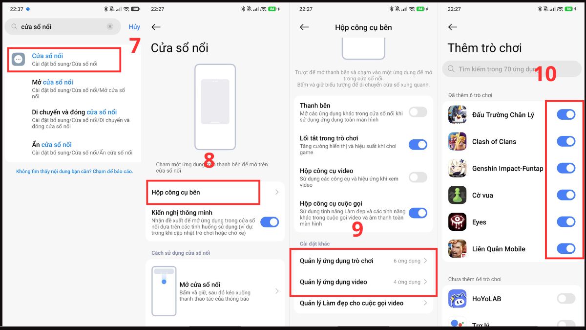 Các bước tắt cửa sổ nổi và hộp công cụ để giải phóng RAM Android