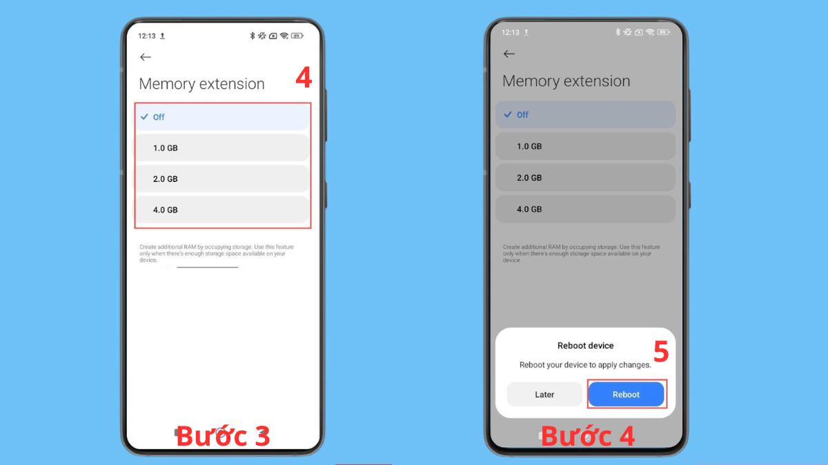 Chọn dung lượng và khởi động lại giúp giải phóng RAM cho Android