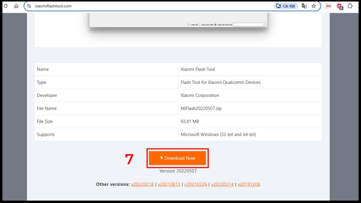 Tải phần mềm Mi Flash Tool về máy tính để hỗ trợ hạ cấp Android.