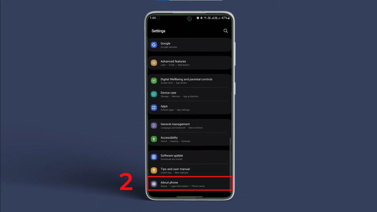 Vào mục About phone trong phần cài đặt để chuẩn bị hạ cấp Android.