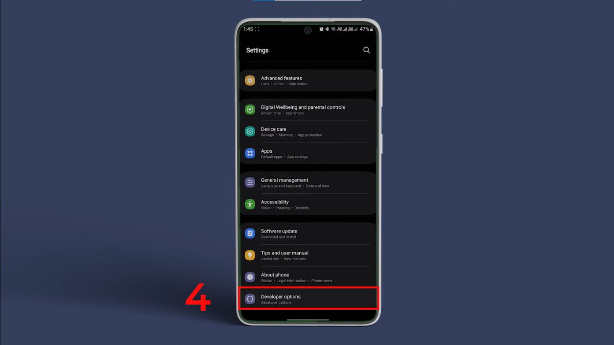 Truy cập Developer options để thiết lập các thông số cần thiết hạ cấp Android.