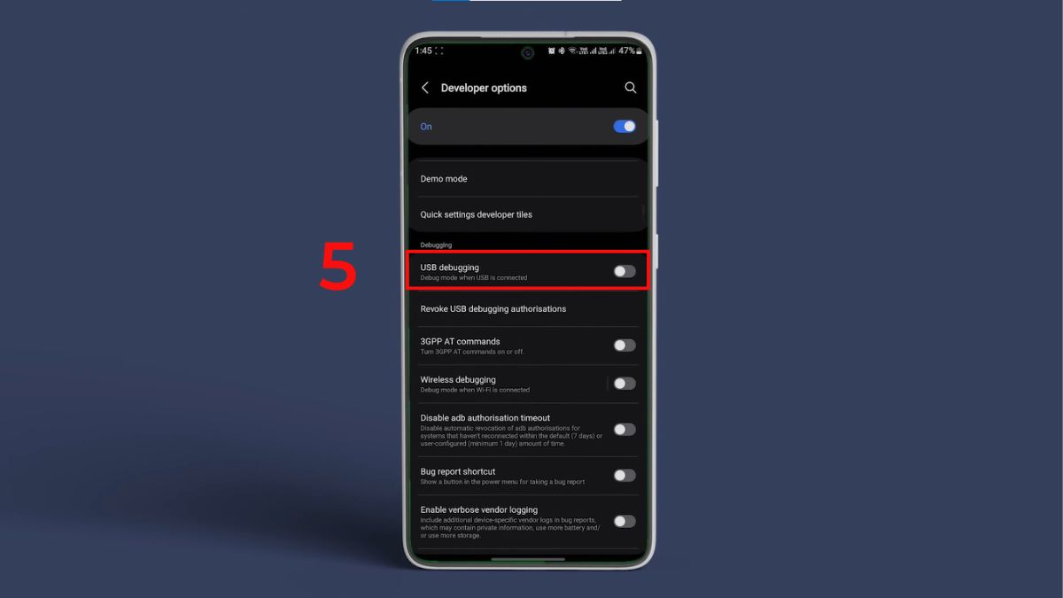 Kích hoạt chế độ USB debugging để kết nối máy tính và hạ cấp Android.