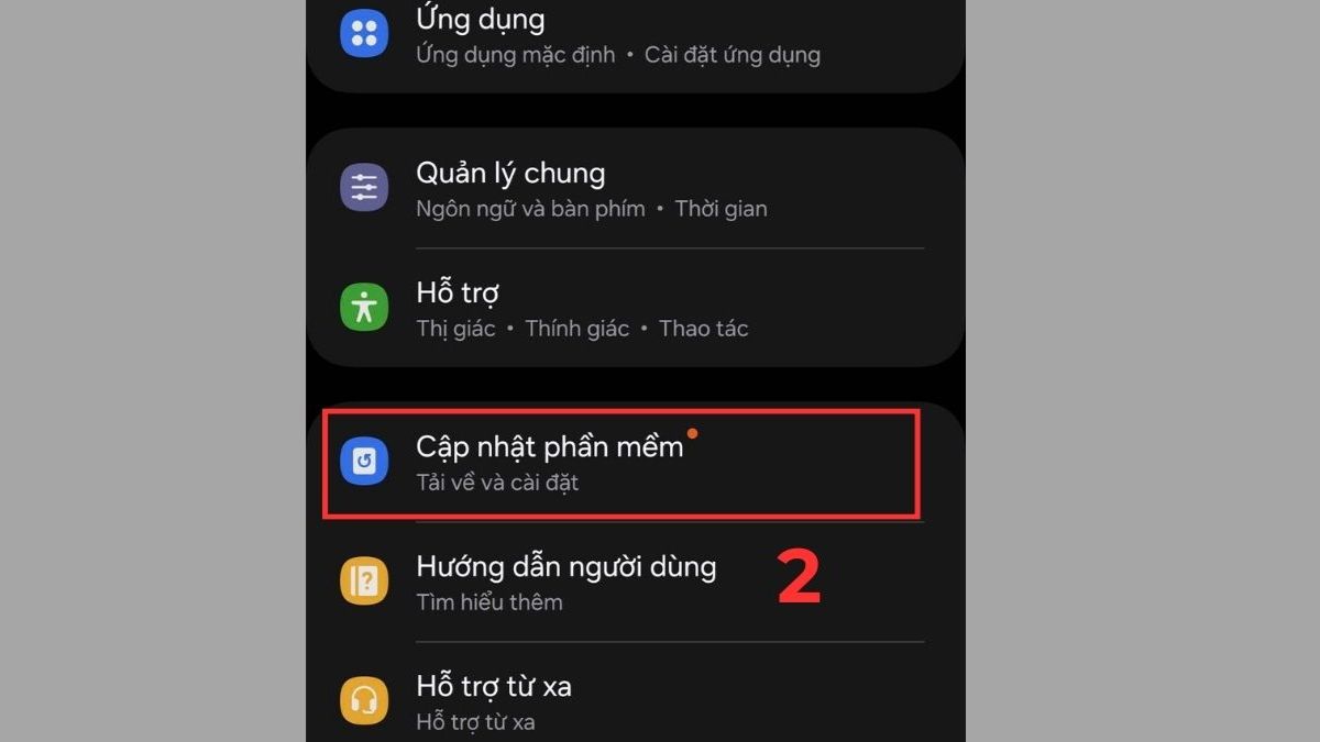 Chọn mục Cập nhật phần mềm để tùy chỉnh trạng thái hệ thống hạ cấp Android.