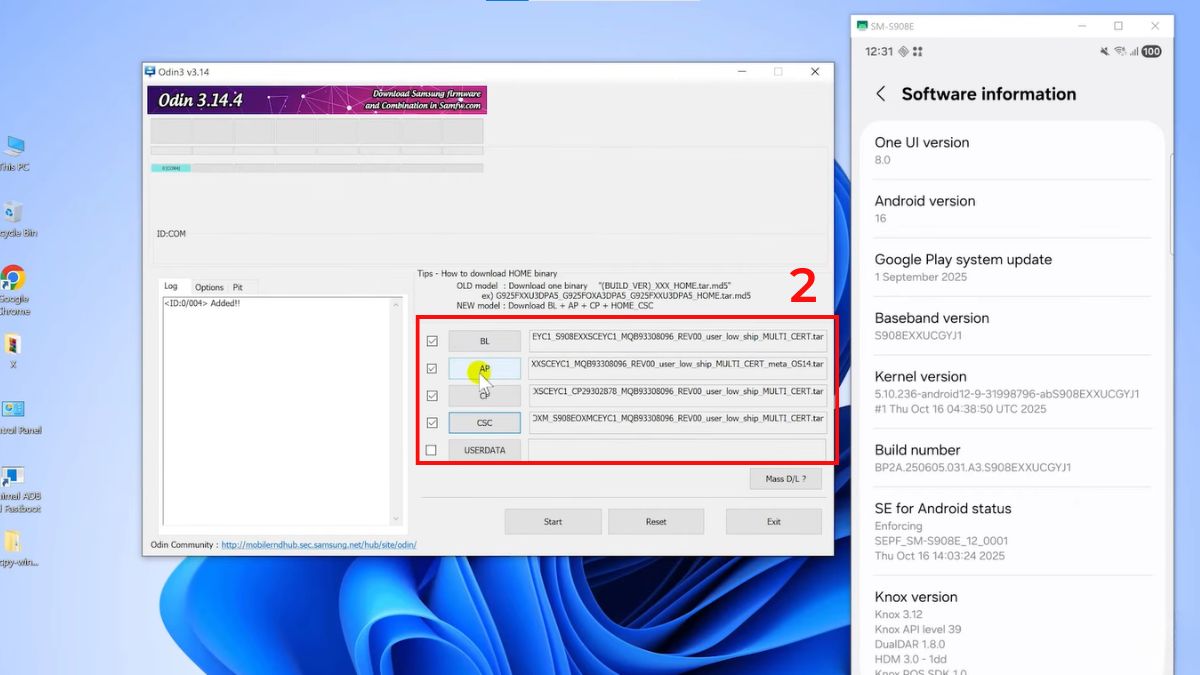 Kiểm tra thông tin phần mềm và chuẩn bị file nạp để hạ cấp Android.