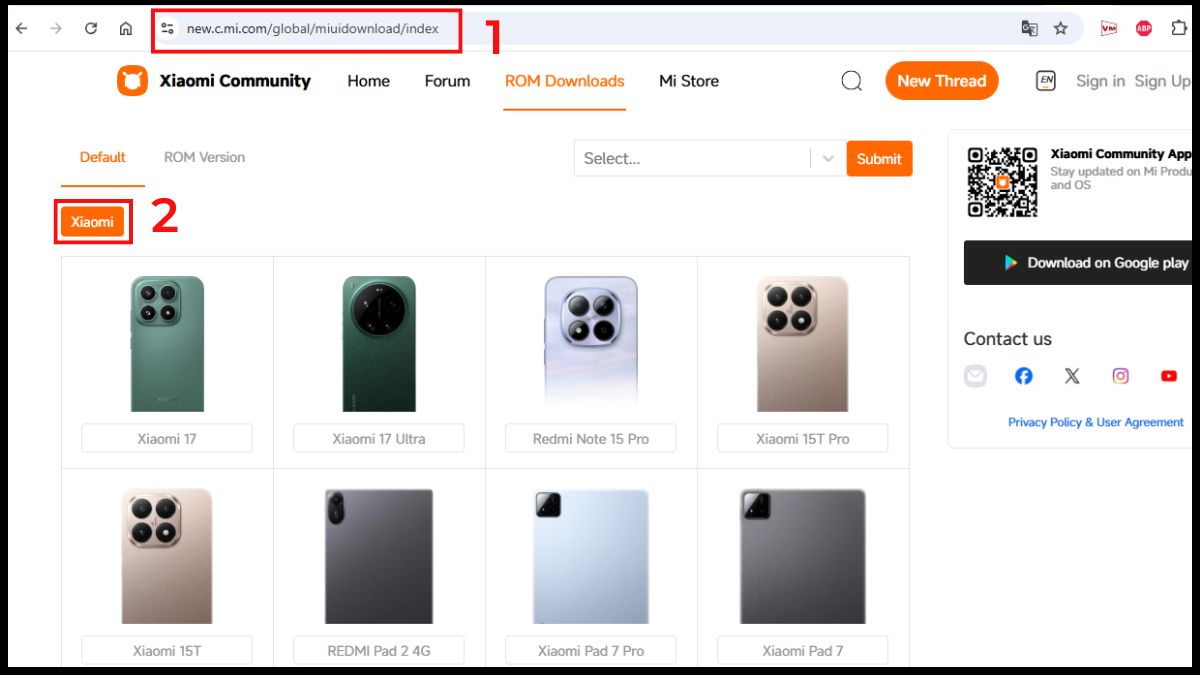 Tìm kiếm và tải bản ROM tương thích trên trang chủ khi hạ cấp Android.