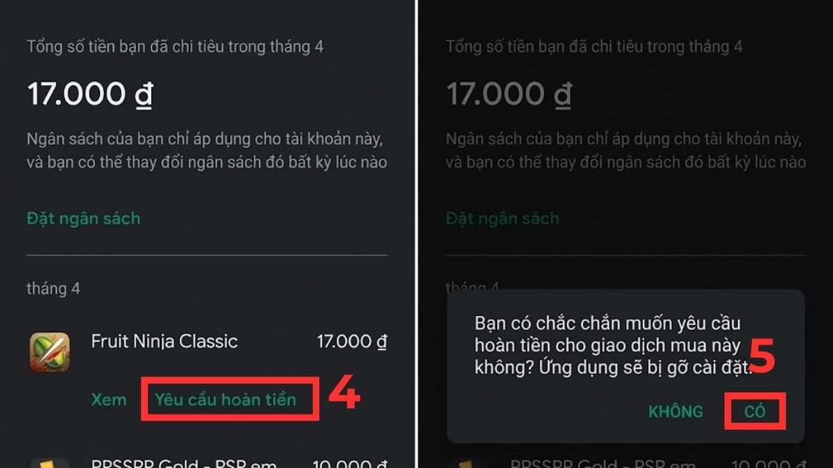 Các bước xác nhận gửi yêu cầu hoàn tiền Google Play trên điện thoại