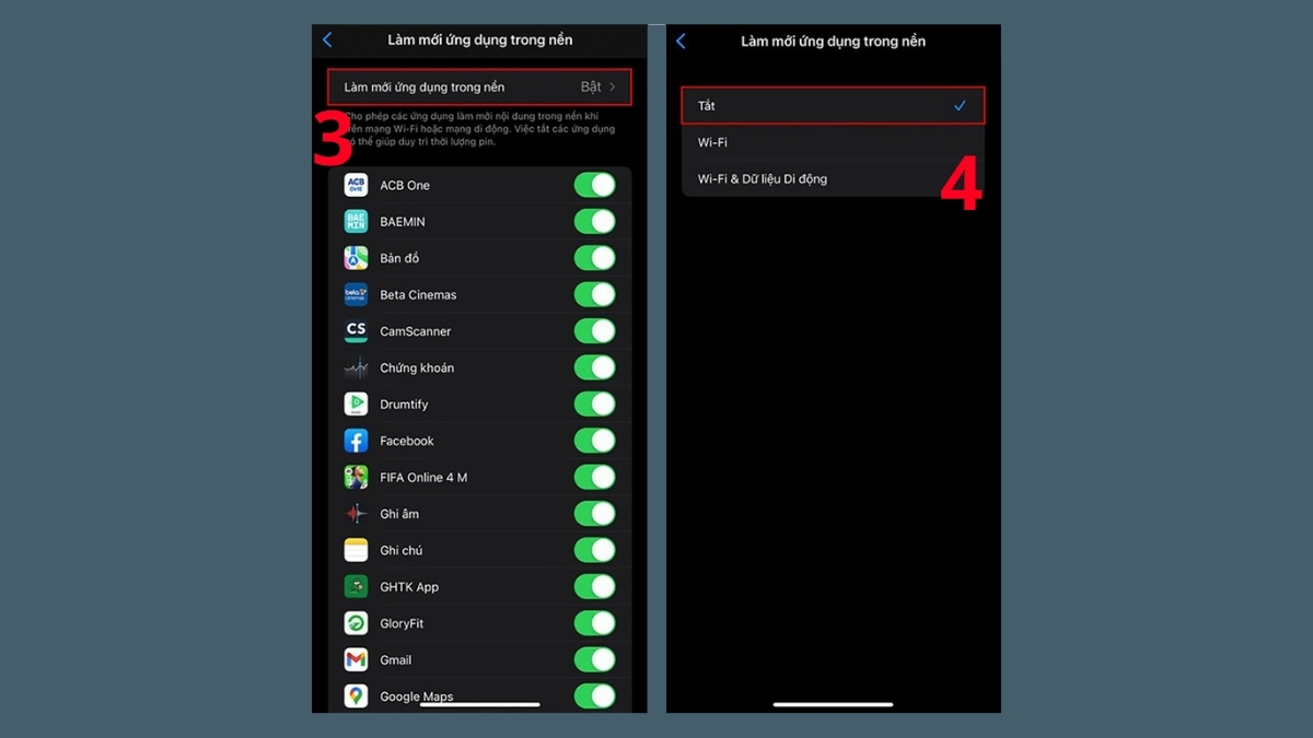 Tắt Làm mới ứng dụng trong nền để sửa lỗi ios 16 lỗi hao pin
