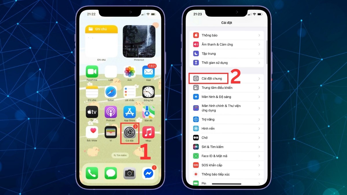 Chọn Cài đặt chung để tiến hành khôi phục cài đặt gốc