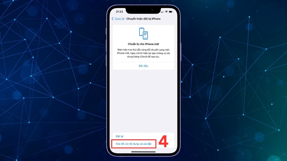 Xóa tất cả nội dung và cài đặt để khắc phục màn hình điện thoại bị đen nhưng vẫn có tiếng