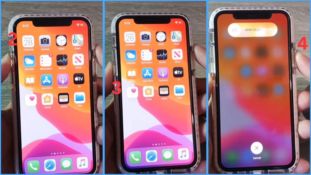 Nhấn giữ nút nguồn để tắt thiết bị khi iphone 11 bị đen màn hình mà vẫn có tiếng