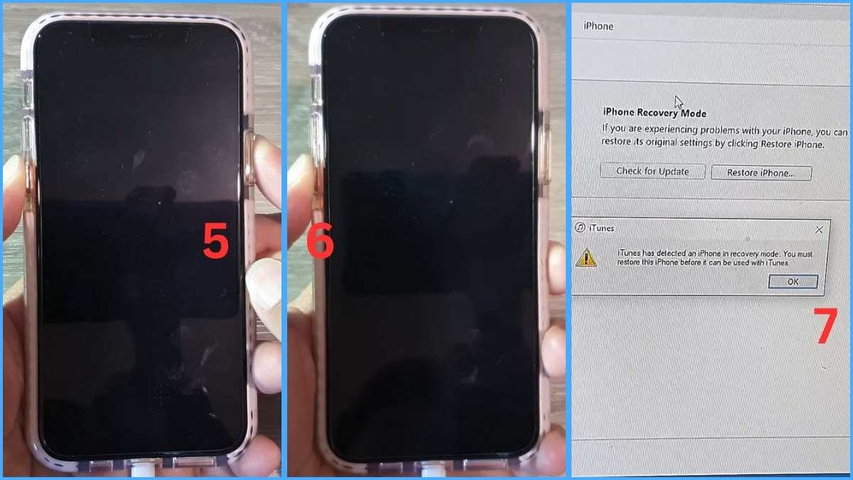Thả nút nguồn và giữ nút giảm âm lượng để bật chế độ DFU