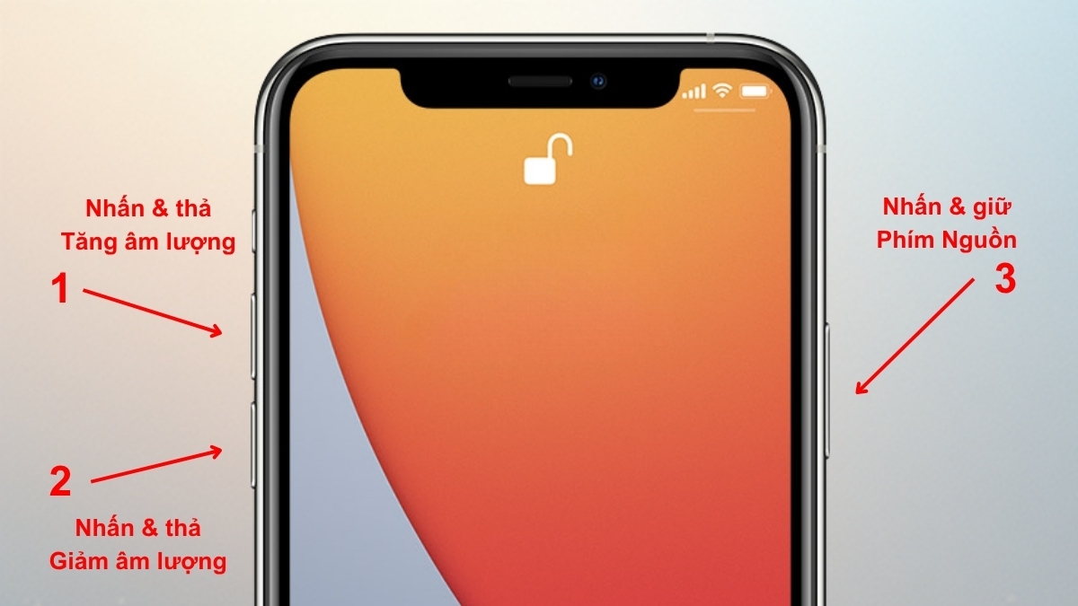 Thao tác nhấn nút tăng/giảm âm lượng để khởi động lại sửa lỗi iphone sạc không vào pin