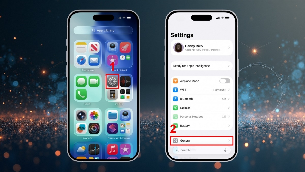 Vào Cài đặt chung để cập nhật iOS sửa lỗi iphone sạc không vô pin