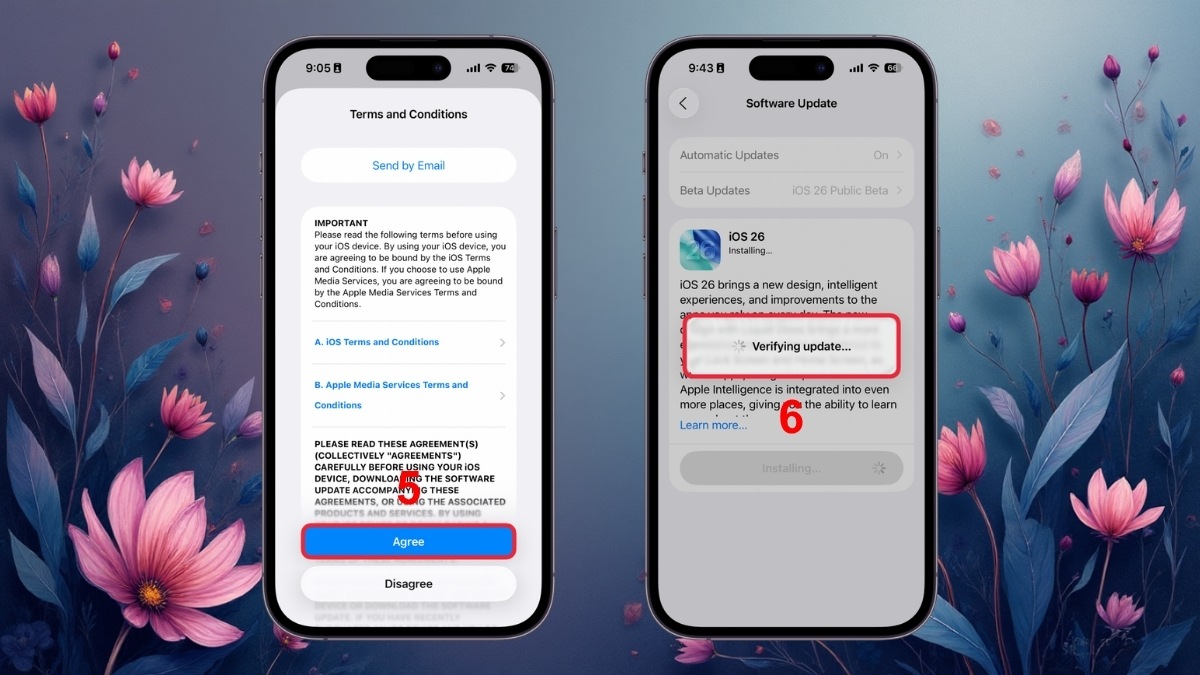 Đồng ý điều khoản và xác minh bản cập nhật iOS mới nhất cho iphone 11 sạc không vào pin