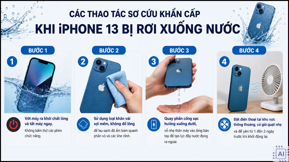 Quy trình sơ cứu khẩn cấp giải đáp iphone 13 có chống nước không.