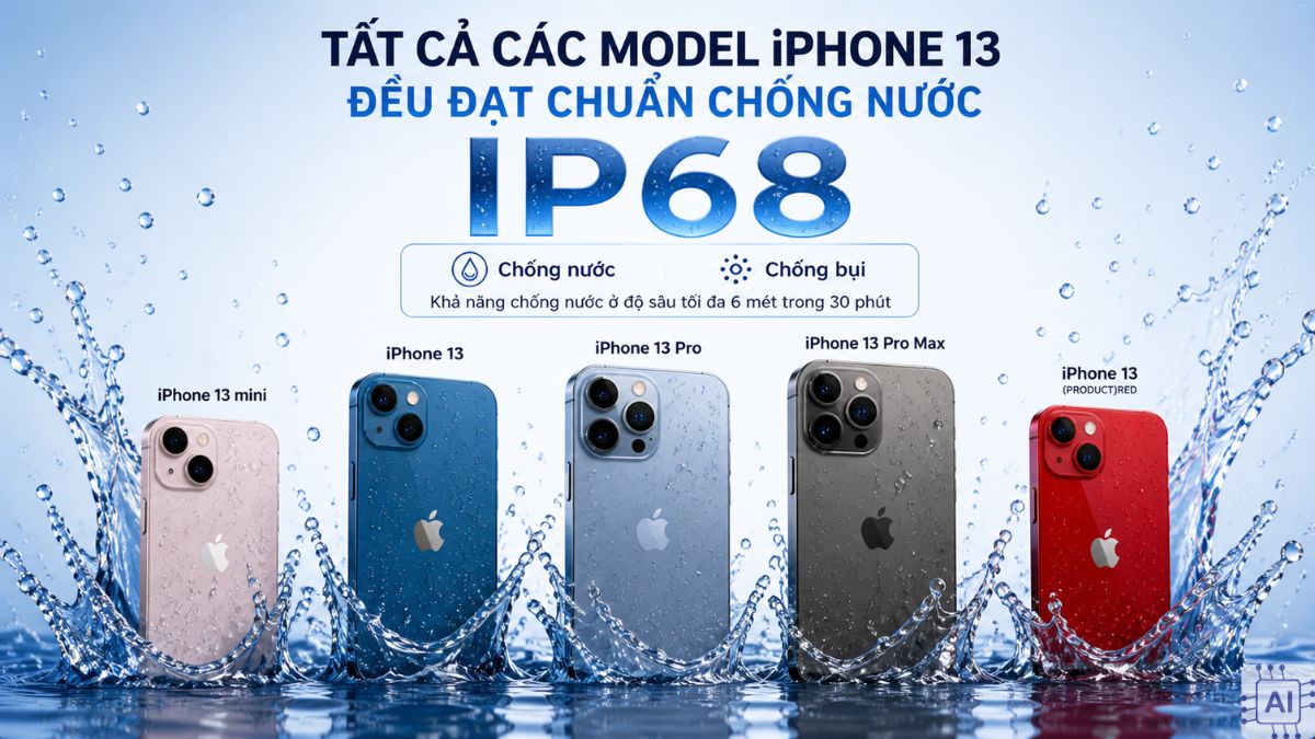 Tiêu chuẩn IP68 trên toàn series cho iphone 13 có chống nước không.