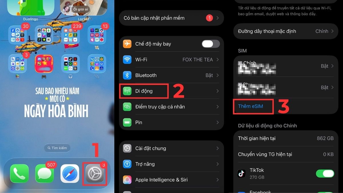 Thao tác vào mục cài đặt để xem iphone 13 có esim không trên máy.