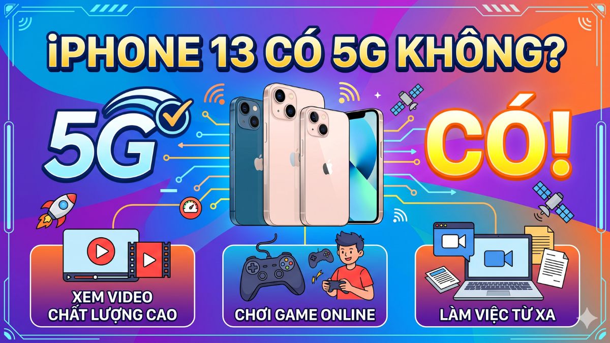 Hình ảnh biểu tượng 5G nổi bật trên màn hình iphone 13 có hỗ trợ 5g không.